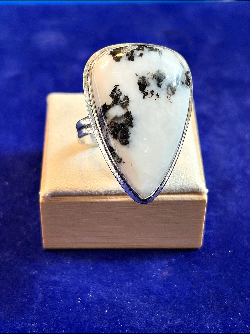 Zebra Marble Stone Sterling Silver Overlay Ring Size 11